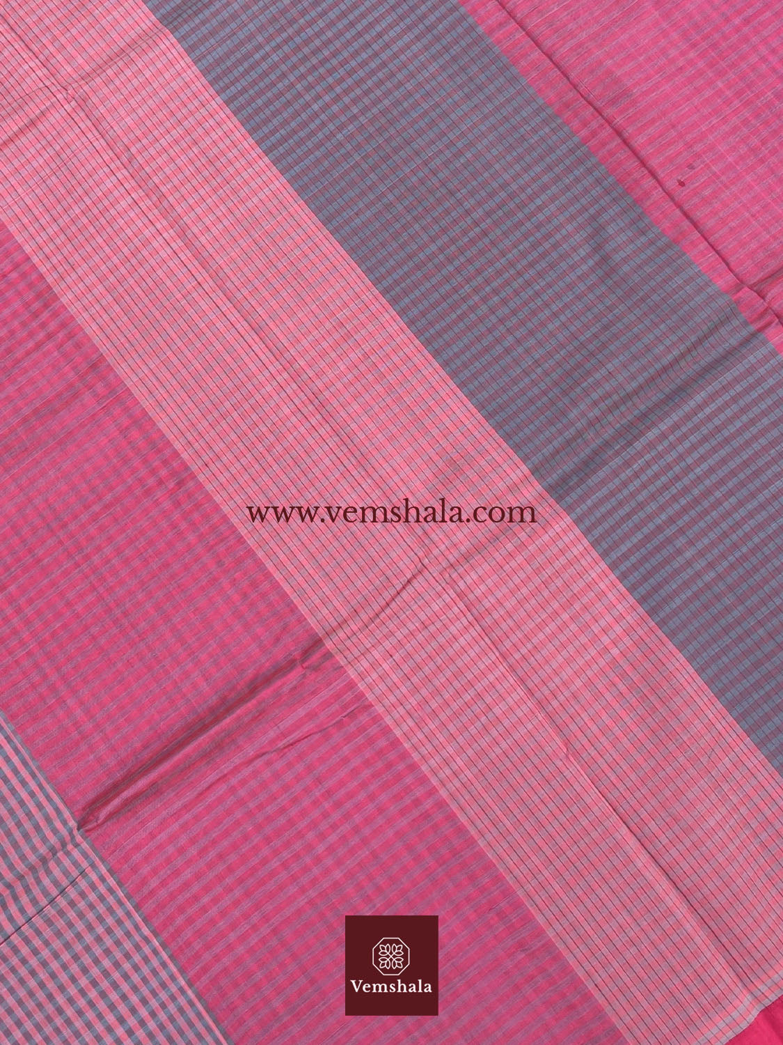 Pink / Grey / Neon Pink Ponduru Cotton Saree : Pakhee - Vemshala