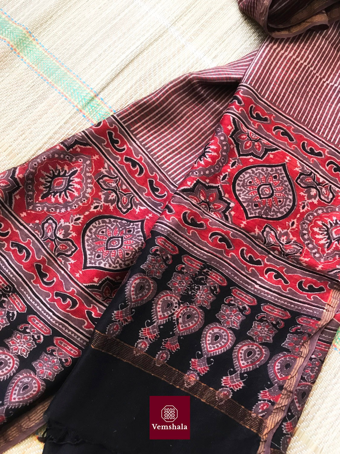 Ajrakh Hand Block Dupatta