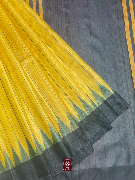 Sunflower Yellow / Grey Gopalpur Tussar Silk Saree