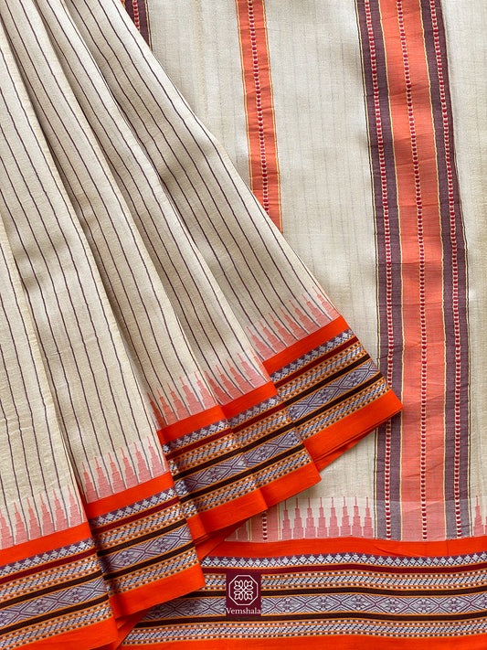 Natural / Orange Karvati Kinar Tussar Vidarbha Silk Saree