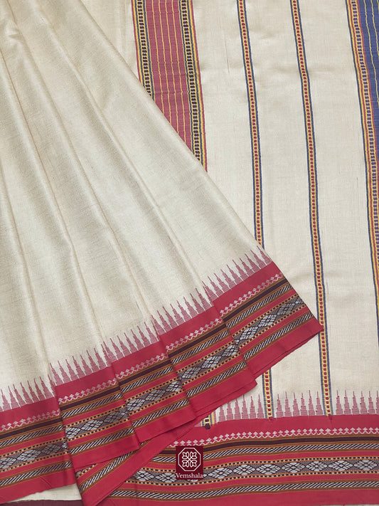 Natural / Red / Blue / Multi Karvati Kinar Tussar Vidarbha Saree