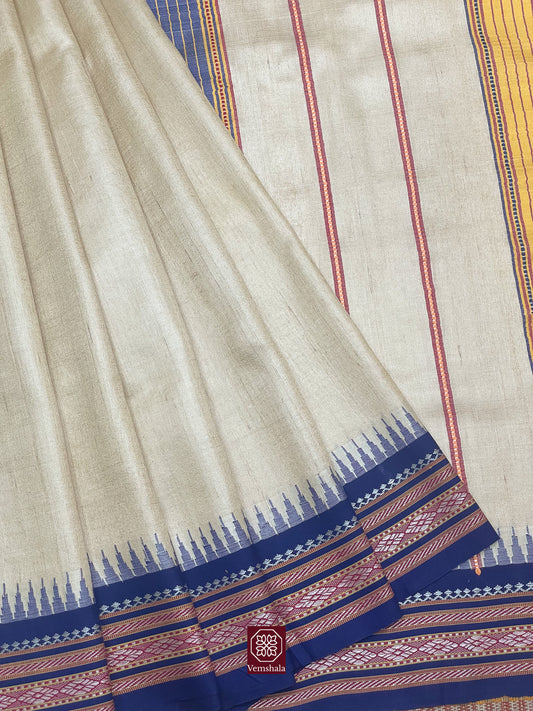 Natural / Blue / Yellow Karvati Kinar Tussar Vidarbha Saree