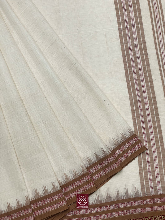 Ecru - Bronze Ponduru Cotton Dobby Border Saree