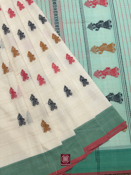 Ecru / Grey / Pink Gollabhama Cotton Saree